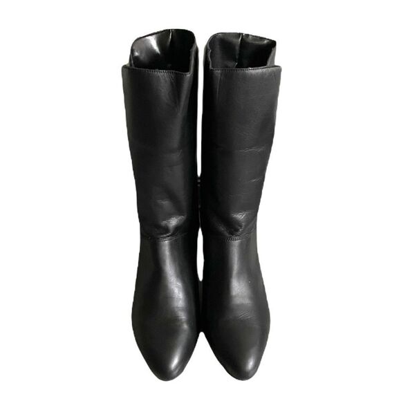 Leather Mid-Calf Sherpa Lined Heeled Boots Buckle Winter Black 10 - Picture 6 of 14